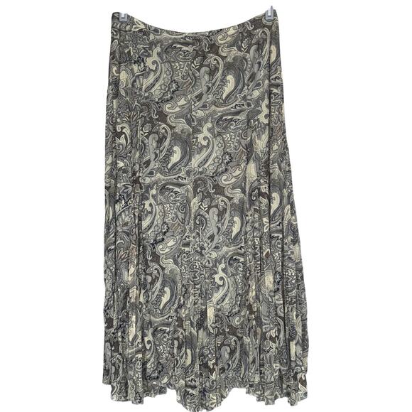 Vintage Y2K Green Paisley Print Mesh Stretchy Midi Skirt Womens Large Earthtones - Picture 1 of 5